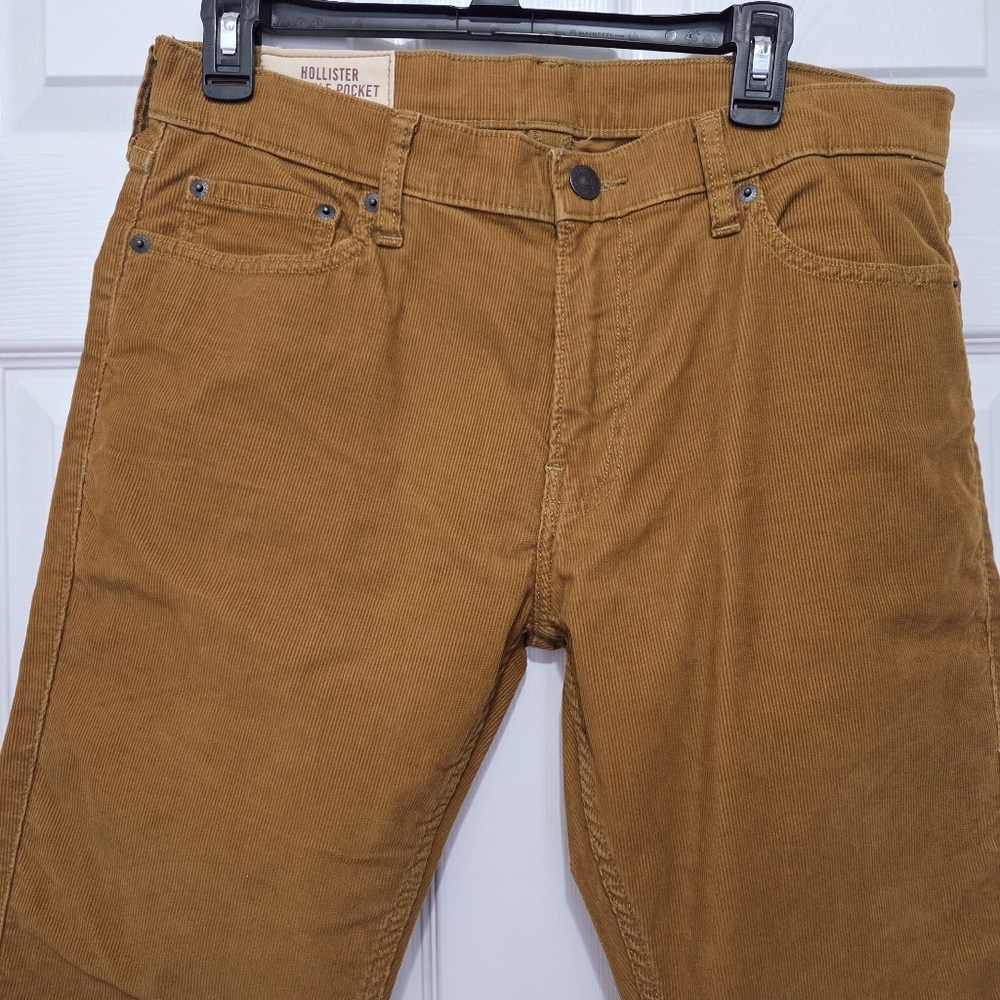 Hollister Men Skinny 5 Pocket Corduroy Pants Brown Tan 33 X 32 Y2K Mallcore - Picture 2 of 12